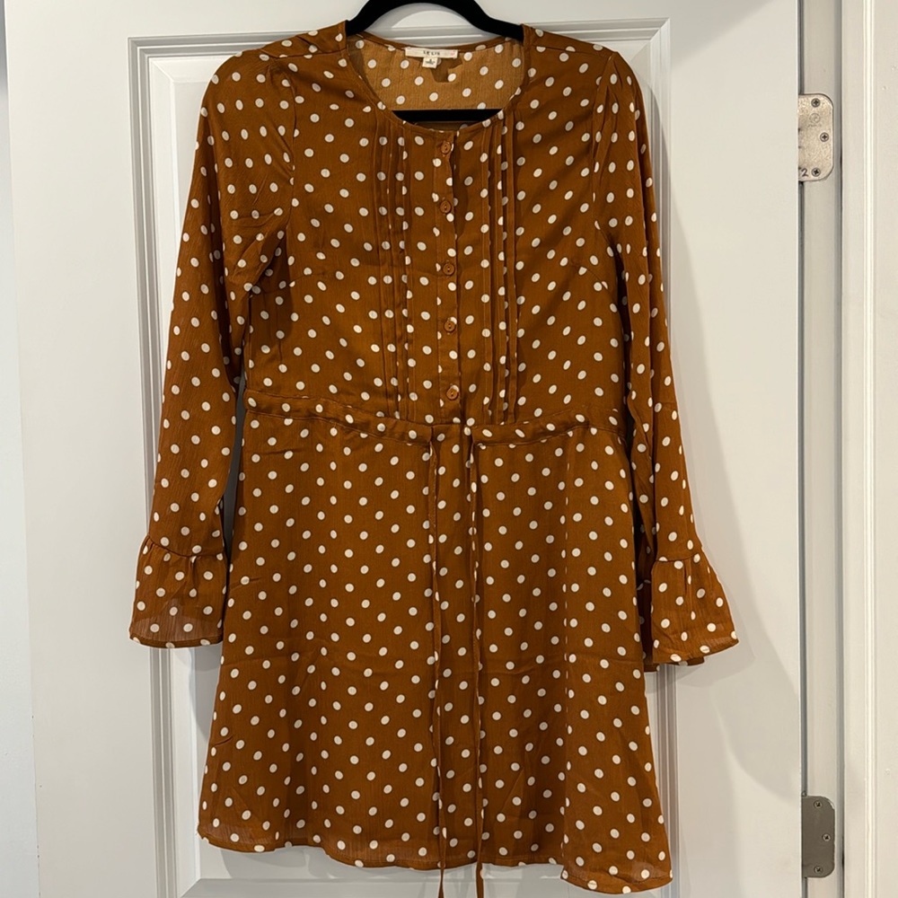 Brown polka dot long sleeve dress